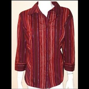 Versatile Pink Blouse with Silver Pin Stripes